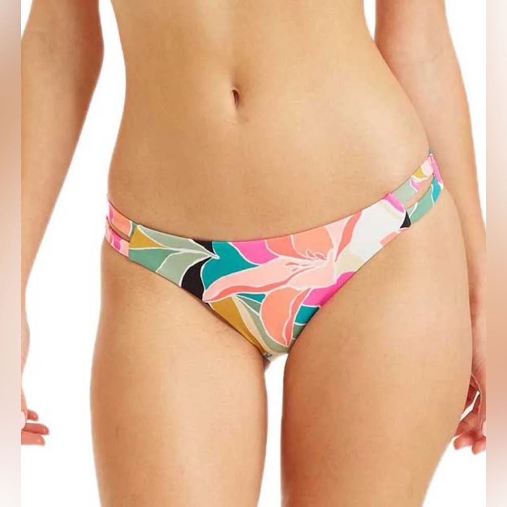 Billabong Wild Sun‎ Low Rider Bikini Bottom Floral Tropical Hawaiian pink green